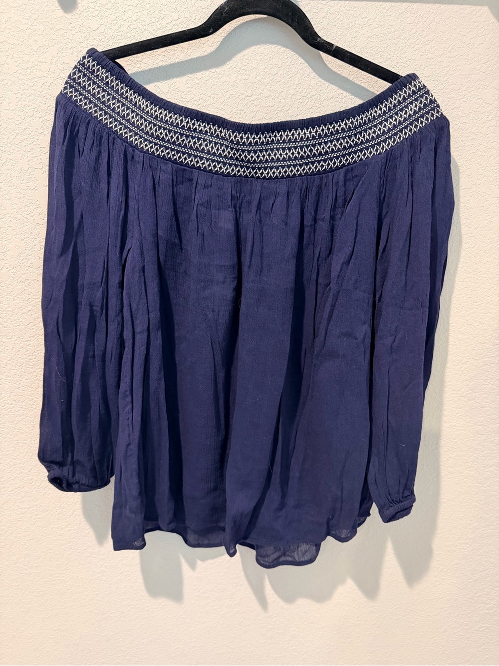 GAP Navy Blue Off-Shoulder Embroidered Yoke Blouse